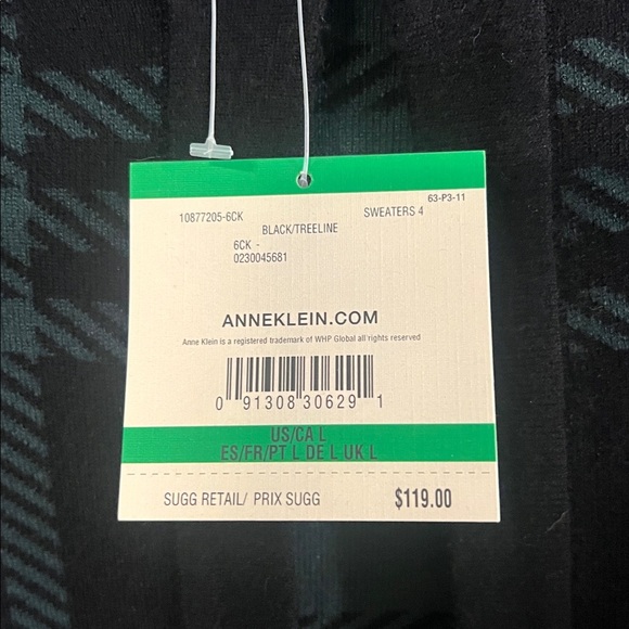 Anne Klein Black and Green Checkered Cardigan Sweater - Picture 3 of 8